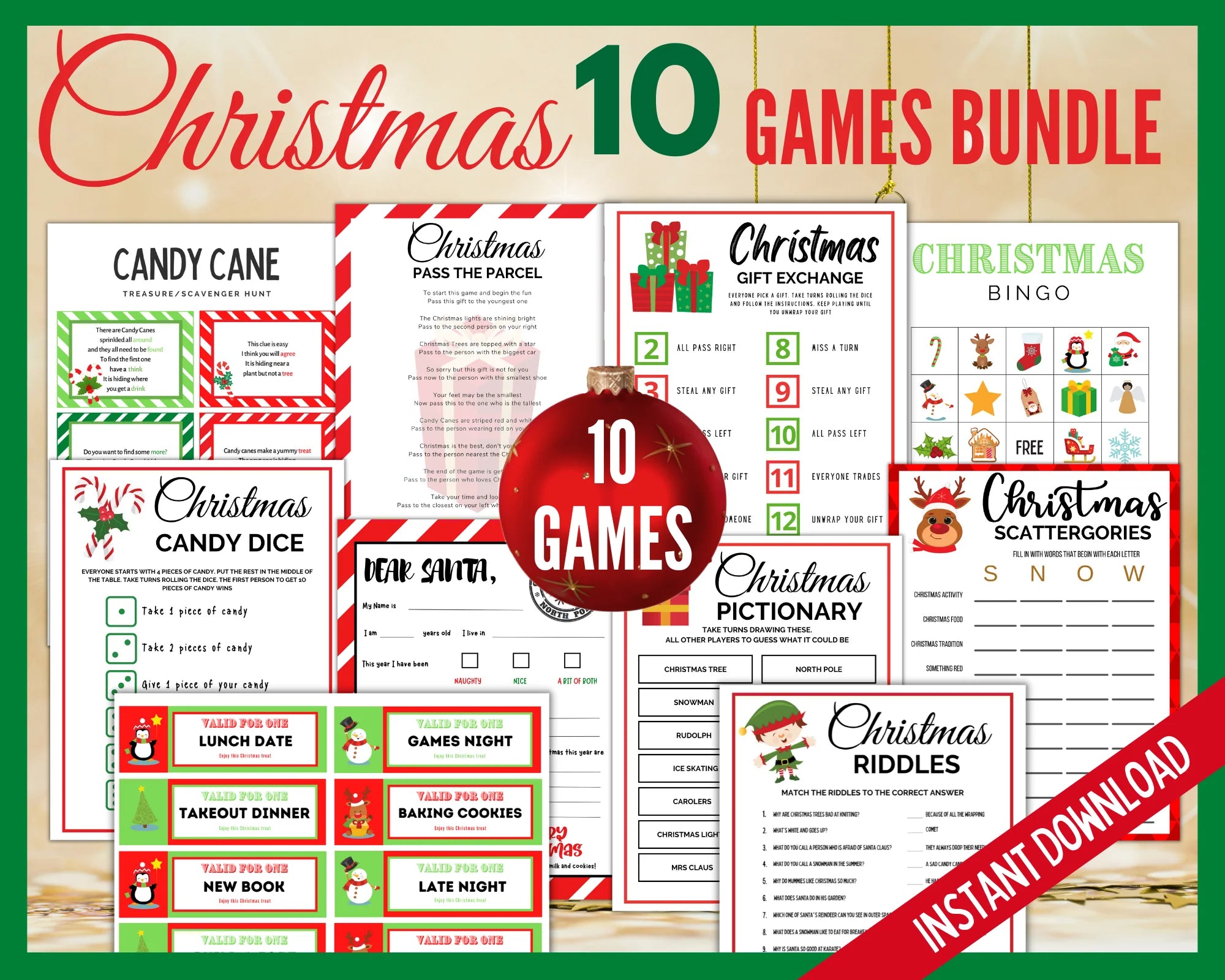 The Merry Game Night Bundle – 10 Printable Christmas Party Games (Digital Download)