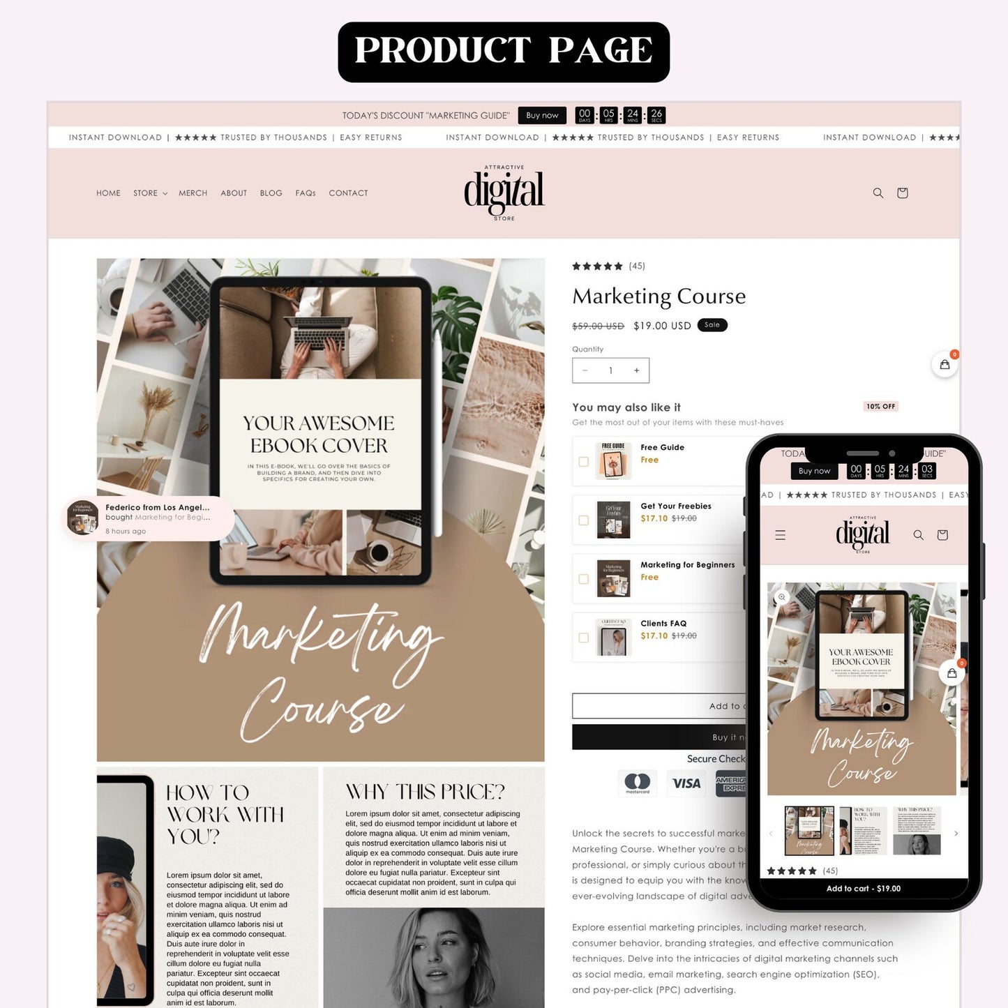 Bold & Blush Shopify Store Kit 2.0 – Black & Pink Theme with 30 Resell-Ready Digital Products + Editable Canva Banners