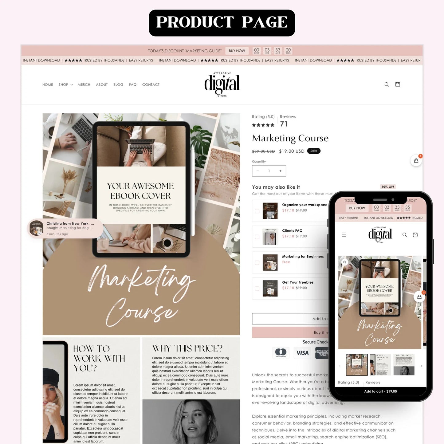 Pink Shopify Template with 30 Revenue-Ready Digital Products + Editable Canva Banners