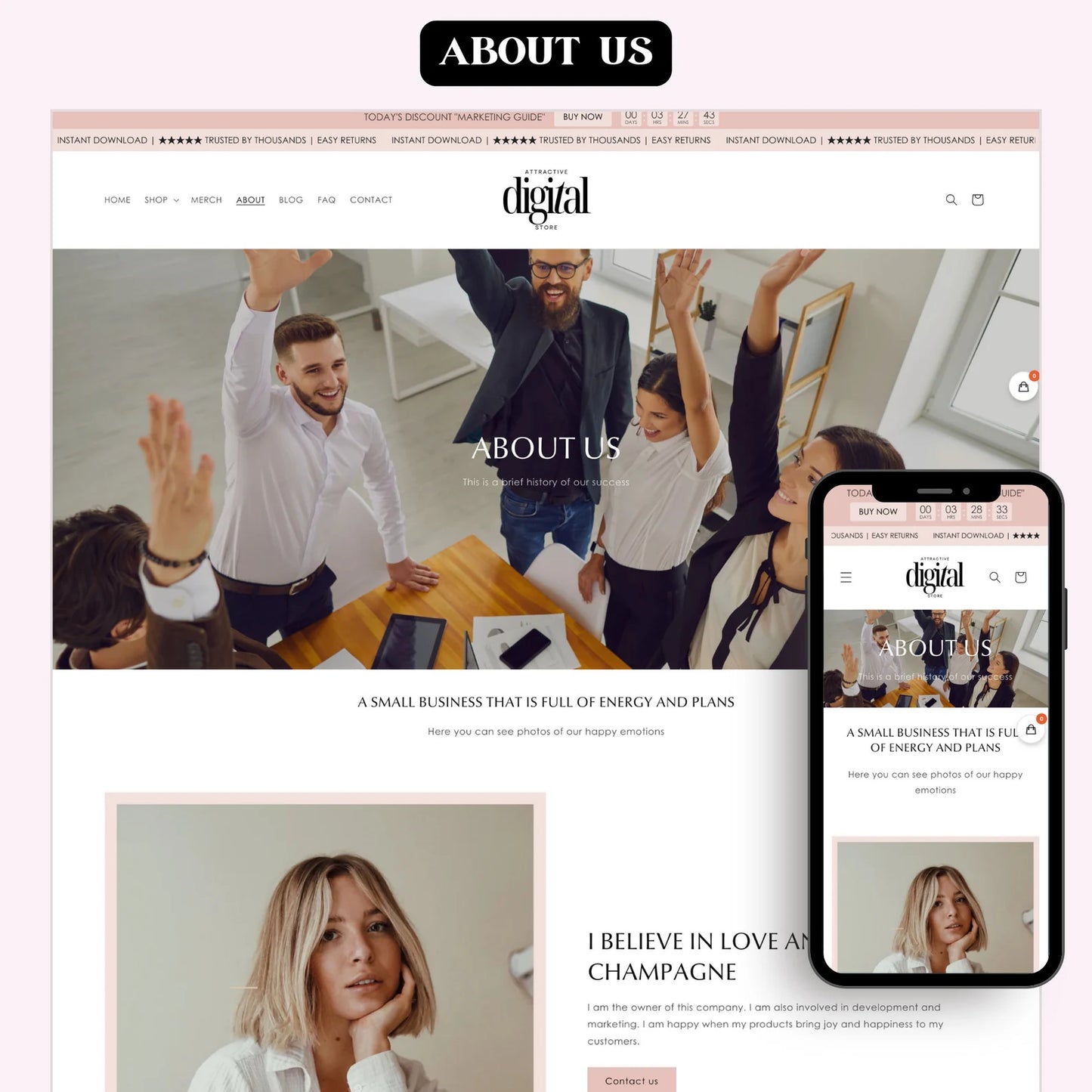 Pink Shopify Template with 30 Revenue-Ready Digital Products + Editable Canva Banners