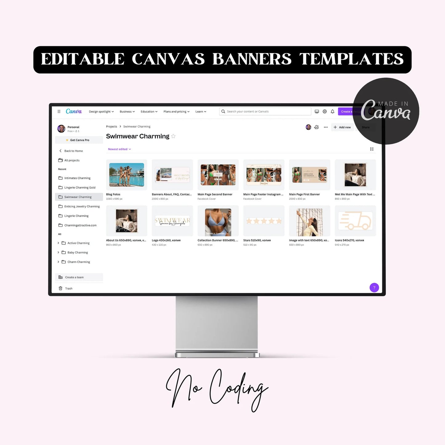 Pink Shopify Template with 30 Revenue-Ready Digital Products + Editable Canva Banners